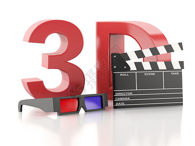 电影片和3D眼镜电影摄概念3D插图图片