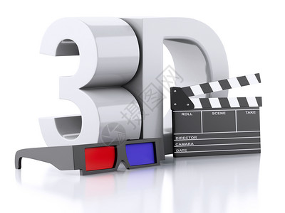 电影片和3D眼镜电影摄概念3D插图背景图片