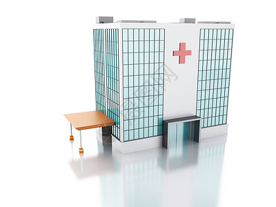 现代医院大楼白色背景的3D插图高清图片