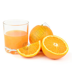 新鲜橙汁和水果孤立在白色背景健康的食物图片