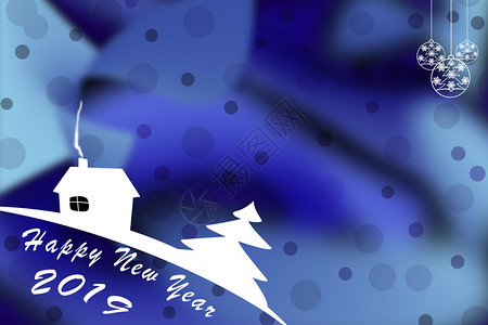 插图模板快乐的新年2019蓝背景带有圣诞节球图片