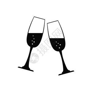 婚礼香槟香槟或葡萄酒的杯子插画