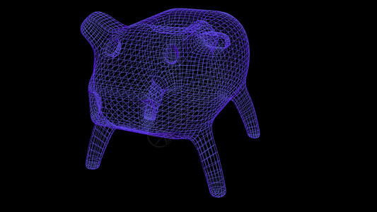 pig银行有线框架聚体网格3d显示黑背景插图图片