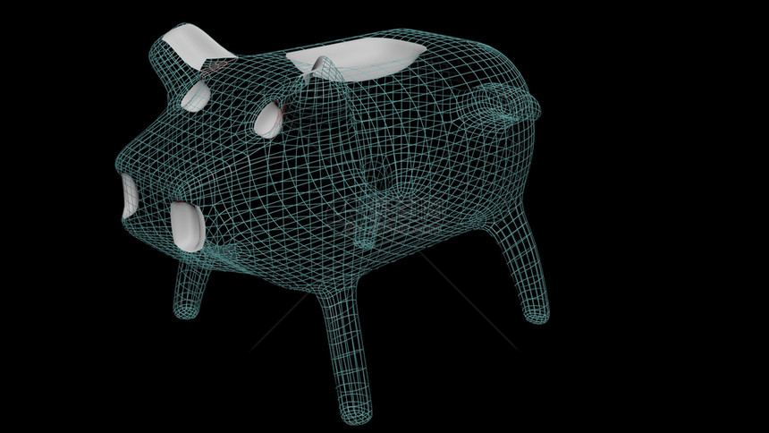 pig银行有线框架聚体网格3d显示黑背景插图图片