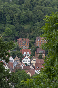 被自然包围的房屋位于德国城市Schwabi大厅的住宅区图片