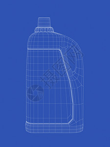3d蓝色背景液洗涤剂瓶的3d电线框架模型图片
