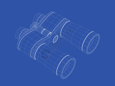 3D蓝色背景望远镜3D电线框架模型蓝底望远镜图片