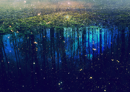 反映在水中闪亮的恒星超真实幻想背景图片