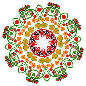 带草莓插图的多彩民间花卉装饰品背景图片