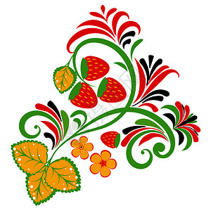 带草莓插图的多彩民间花卉装饰品图片