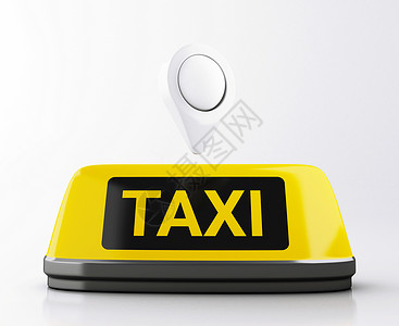 3d说明黄色出租车标志和指示器在线出租车申请服务应用程序运输概念图片