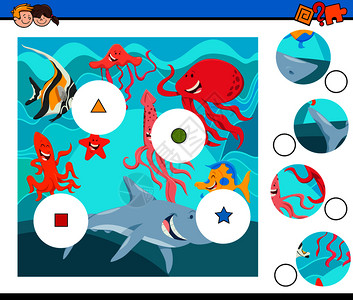 海洋生物儿童拼图游戏教育插图图片