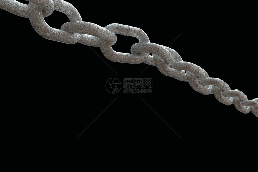 冷冻金属链3D以黑色背景隔离图片