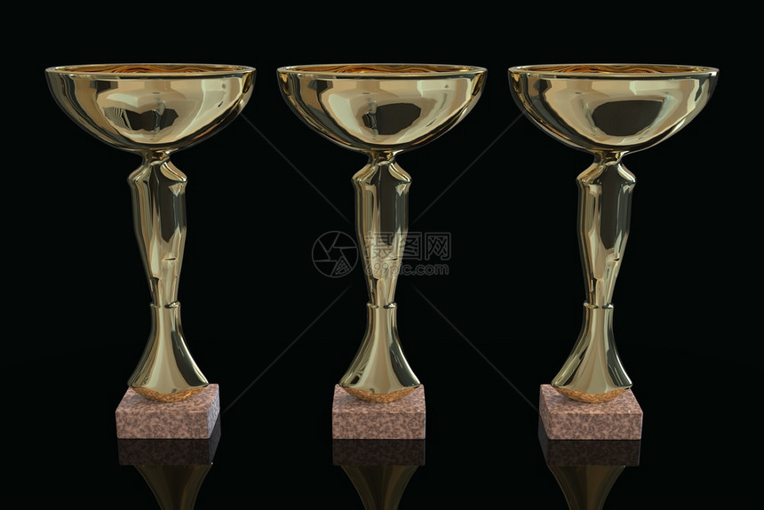 金奖杯3D以黑色背景隔离图片