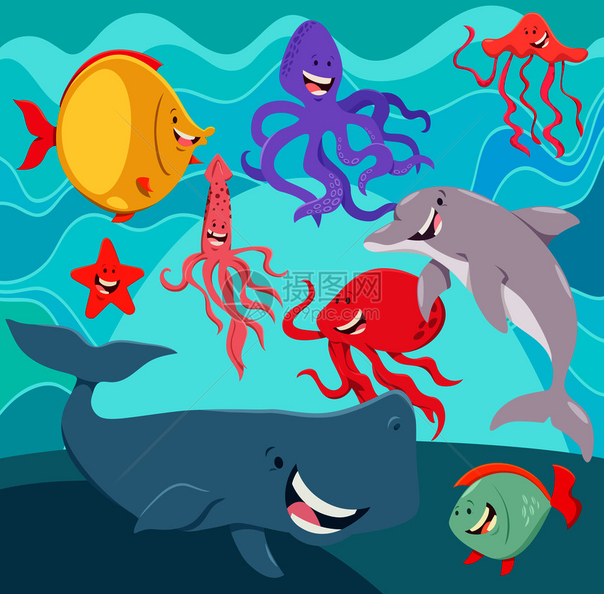 水下海洋生物漫画插图图片