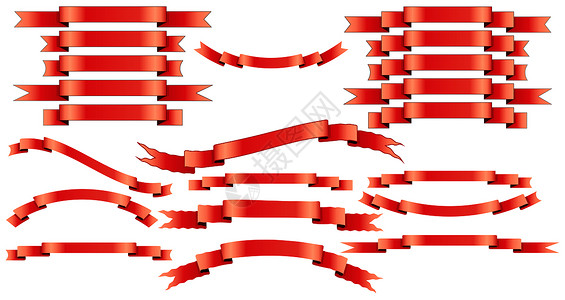 白色背景上的矢量红丝带横幅形状标签和装饰收藏背景图片