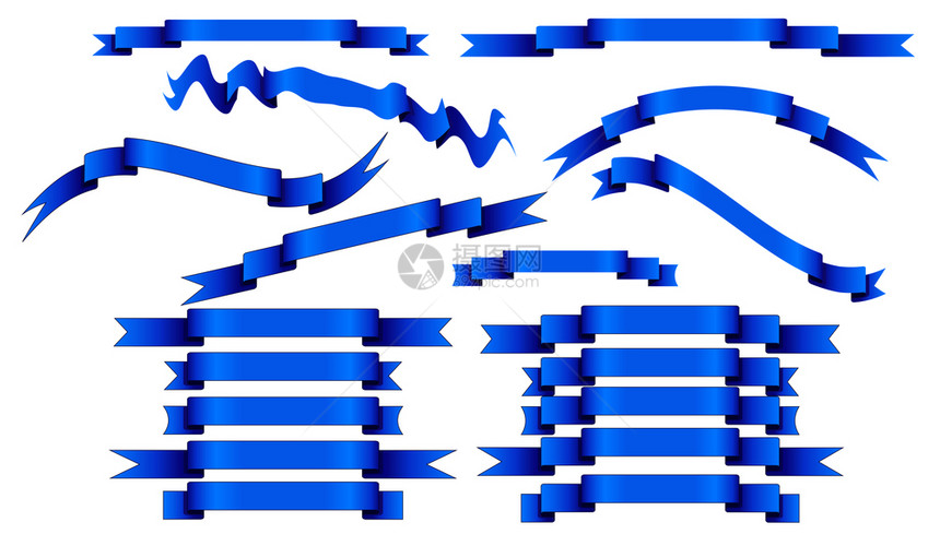 白色背景上的矢量蓝丝带横幅形状标签和装饰收藏图片