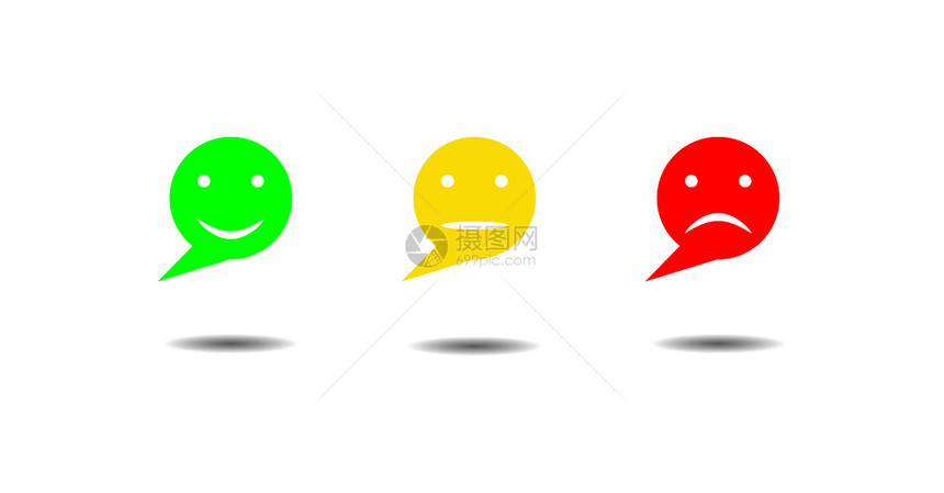 一组三轮彩色笑脸情感反应不同图片