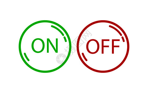 文字按钮绿色和红圆形按钮的轮廓上面和下边有文字插画