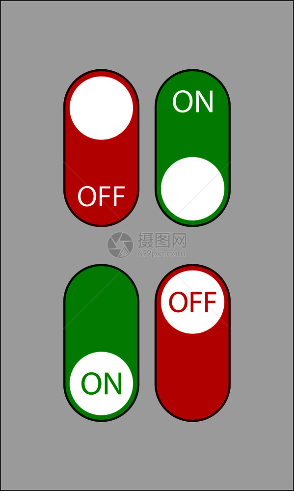 一组红色和绿垂直的奥val按钮上面和都有图片