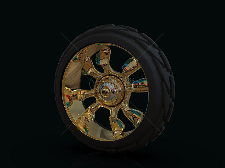 汽车车轮三维渲染隔离在黑色背景上车轮三维渲染图片
