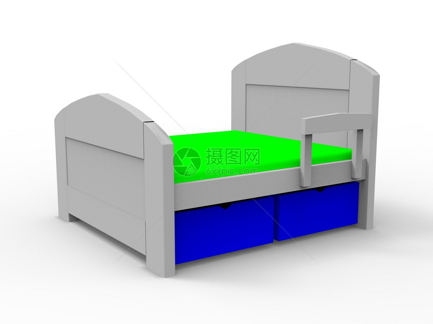 白床有垫3D与白色背景隔离白床与色背景隔离图片