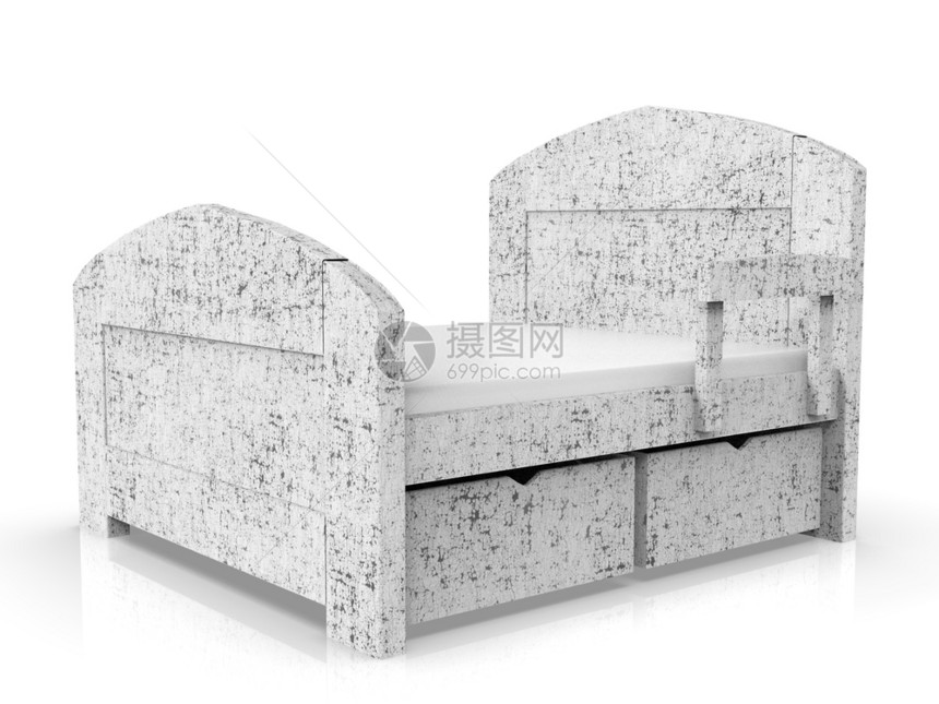 白床有垫3D与白色背景隔离白床与色背景隔离图片