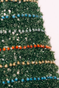 圣诞节时装饰着多彩球的fir树图片