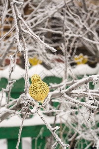 人工闪发亮的金鸟装饰圣诞玩具背景图片