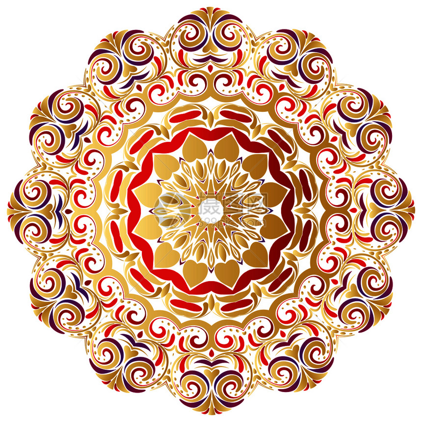 由金和红色花元素制成的装饰圆形品图片