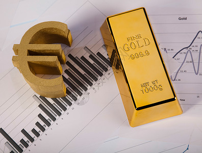 黄金矿石金融概念硬币和黄金设计图片
