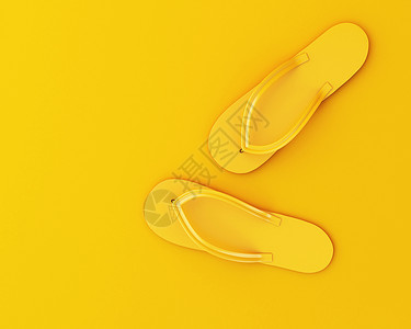 黄色拖鞋3d插图黄色背景的翻滚夏季概念背景