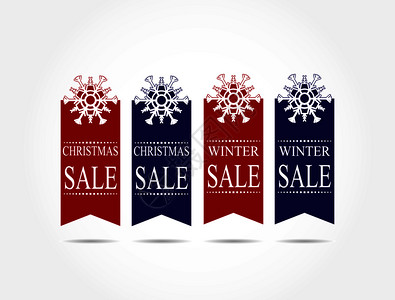 以红色和蓝的标语集成横幅注在圣诞节和冬季销售上图片