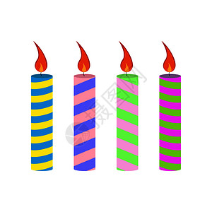 火焰色的素材一套多色节庆蜡烛装饰插画