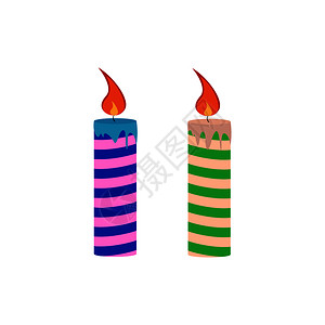 火焰色的素材两支多色节日蜡烛上面有泥设计图片
