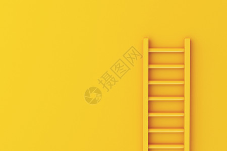 3个插图黄墙背景的梯子商业概念背景图片