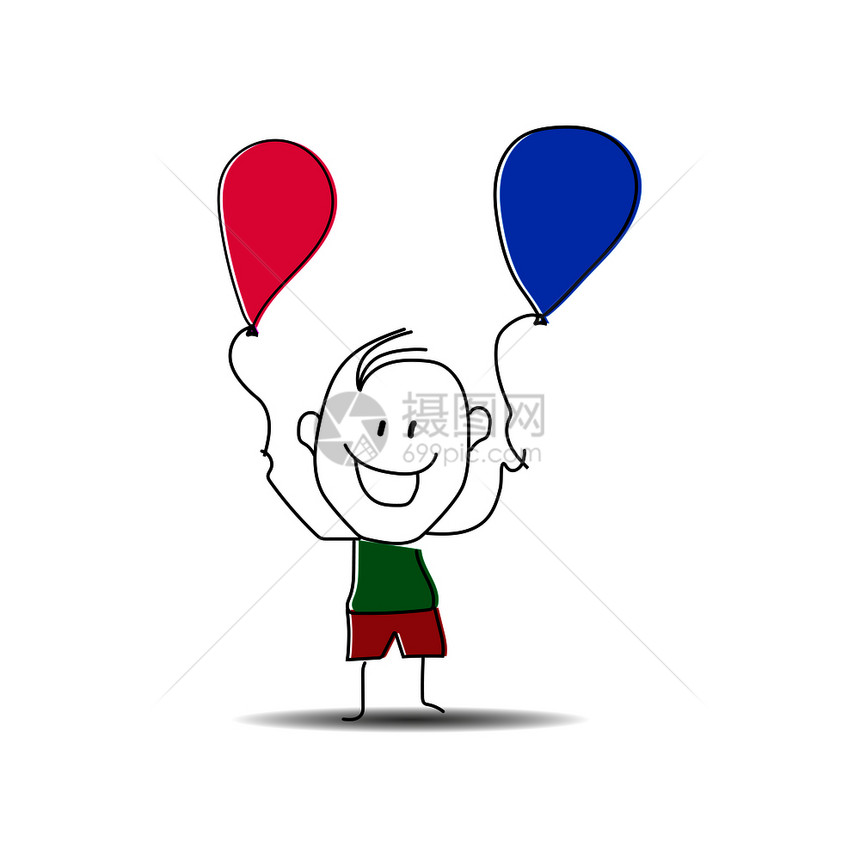 画着一个快乐的男人手里握着两个彩色气球图片
