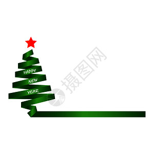圣诞树丝带绿色丝带制成的圣诞树轮廓插画
