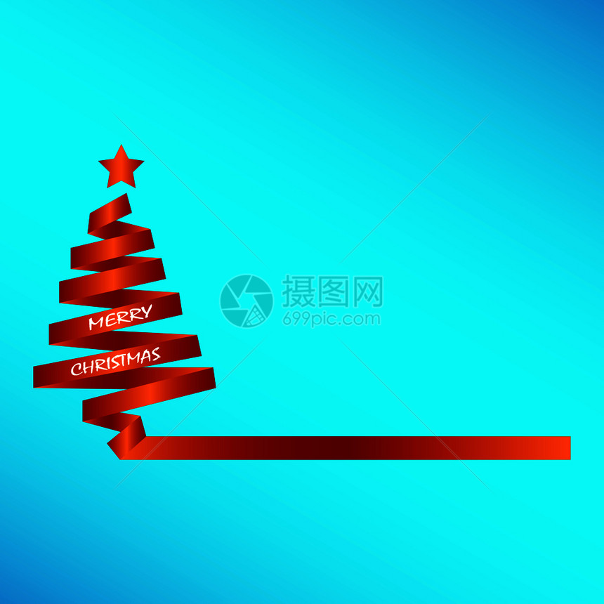 红色丝带制成的圣诞树轮廓图片