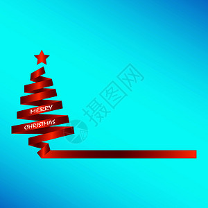 红色丝带制成的圣诞树轮廓图片