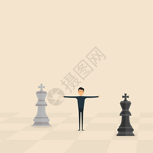 助攻站在国际象棋棋盘上的男人卡通矢量插画插画