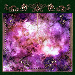 配有装饰的紫宝石纹理古董背景的金花纹框背景图片