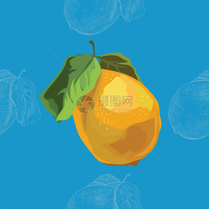 矢量手绘柠檬蓝色背景图片