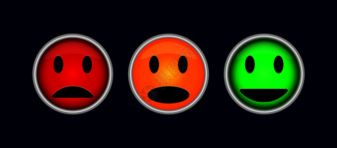 三个标题框三个色彩多的按钮有情感悲伤欢乐无动于衷的象征插画