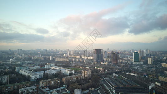 城的基辅空中风景城市和天美景清晨有云鸟眼景城风高清图片