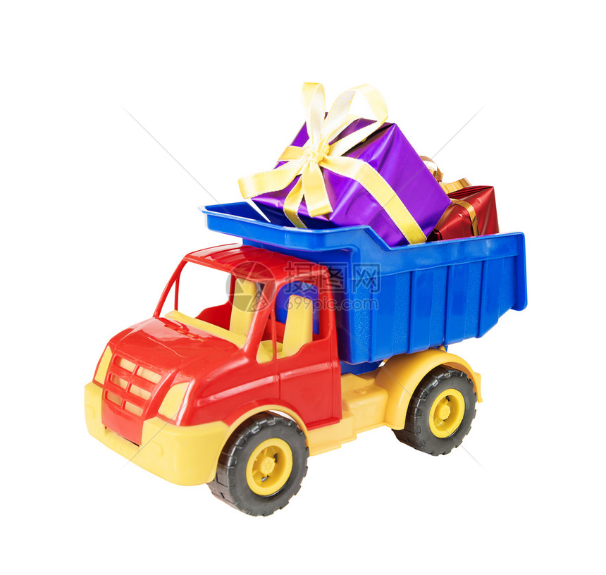 玩具卡车携带着礼品盒图片