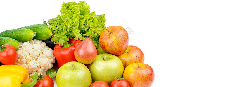 白背景的水果和蔬菜健康食品大照图片