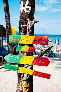 夏季热带岛屿白沙滩加标志和椰子树泰国巴顿海滩夏季热带岛屿白沙滩图片