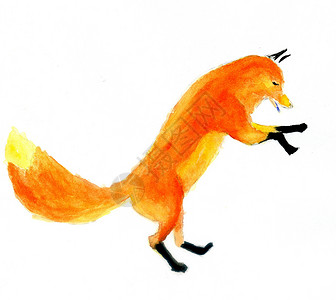 亮橙色的小狐狸卡通橙色狐狸手画动物水彩背景