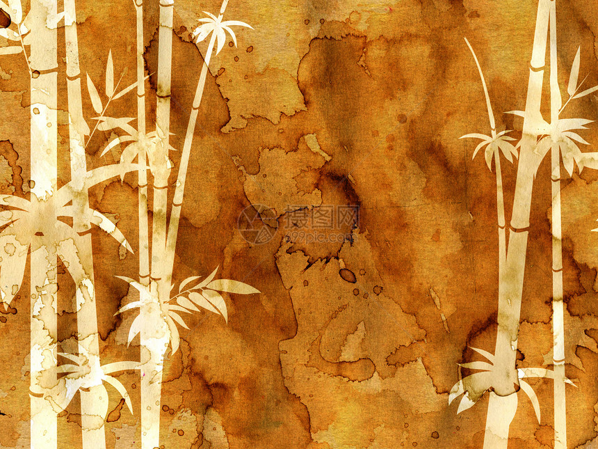 带叶子的抽象竹枝条木板图解纸质纹理图片